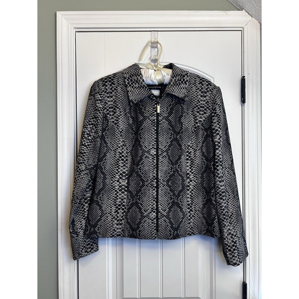 Positive Attitude Womens Size 14 Snake Print Zip Front Jacket Black Gray Career - Picture 2 of 15